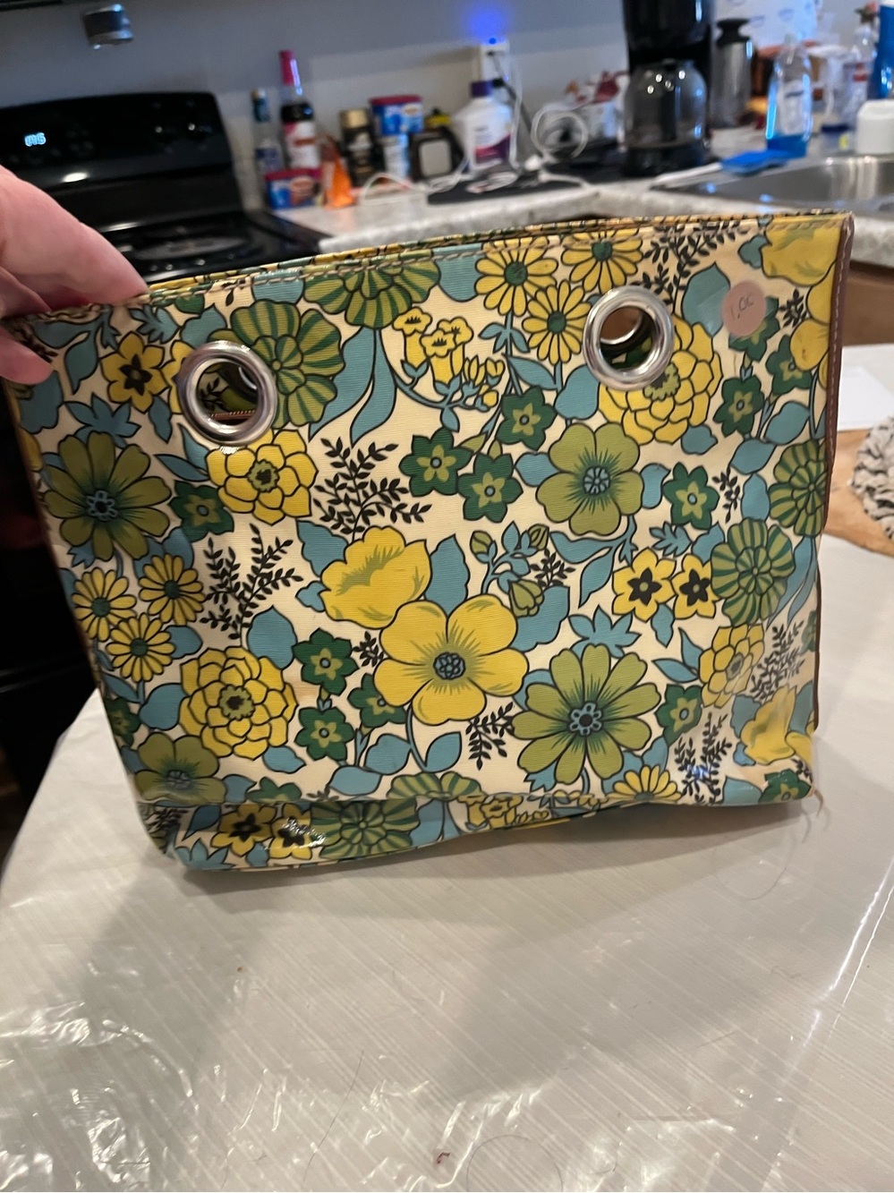 Floral Canvas Tote Pouch - Yellow & Green